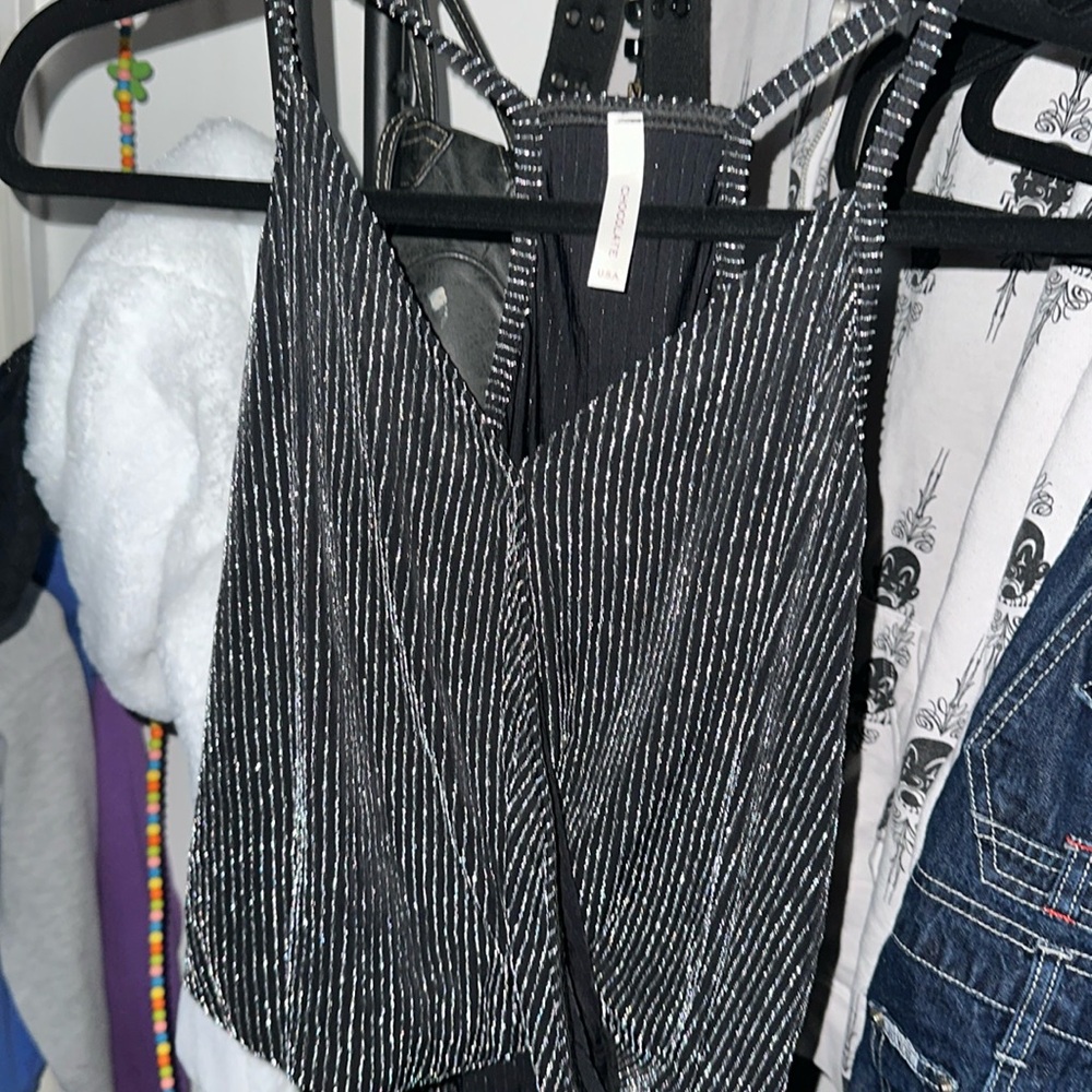 Black sparkle striped top